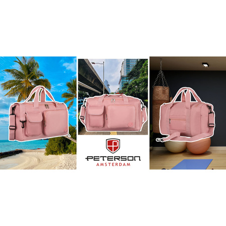 Rosa Wochenendtasche aus Polyester mit Außentaschen – Peterson