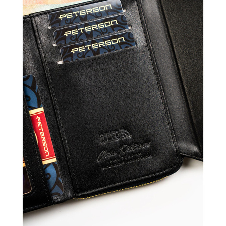 Schwarze Damen-Geldbörse aus Öko-Leder mit Druckknopf- und Reißverschluss – Peterson