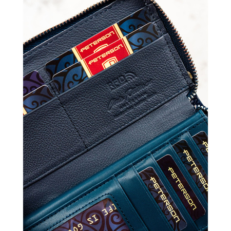 Damen-Geldbörse aus echtem und Öko-Leder in Navy, mit Reißverschluss - Peterson