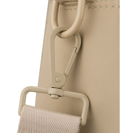 Beigefarbene, praktische Damen-Umhängetasche aus Polyester, aufgehängt an Griffen und einem abnehmbaren Gürtel – Peterson