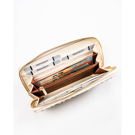 Weiße Damen Federmäppchen-Geldbörse aus Öko-Leder mit Faltenstruktur – Rovicky