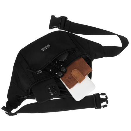 Schwarze Herren-Gürteltasche  mit Außentaschen mit Reißverschluss, aufgehängt an einem verstellbaren Gürtel – Peterson