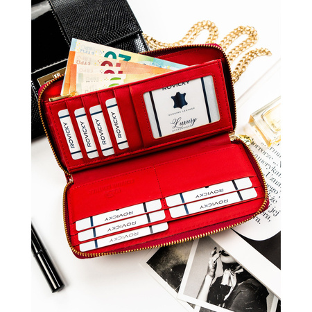 Lackierte Federmappen-Geldbörse aus Naturleder in Rot mit Reißverschluss – Rovicky