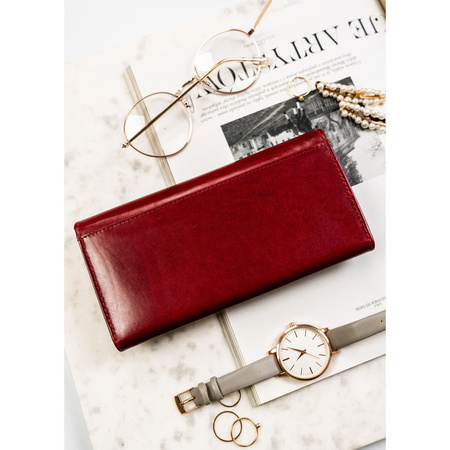 Große Damen Geldbörse rot aus Leder mit Klappe und Druckknopf – Peterson