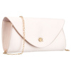 Elegante Damen-Clutch in Beige aus Synthetikstoff und an einer Kette hängend - Rovicky