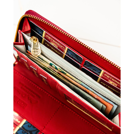 Große Damen-Geldbörse aus lackiertem Naturleder in Rot mit Reißverschluss – Peterson