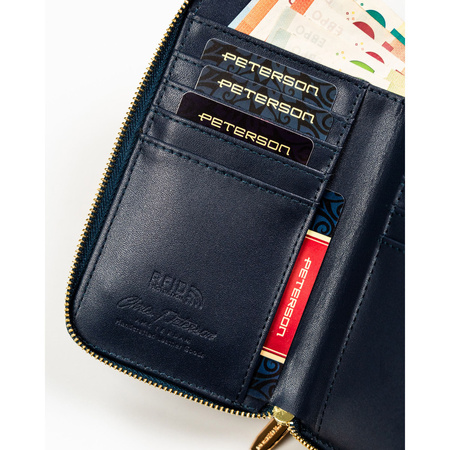 Dunkelblaue Damen-Geldbörse im Federmäppchen-Stil aus Öko-Leder mit Reißverschluss – Peterson