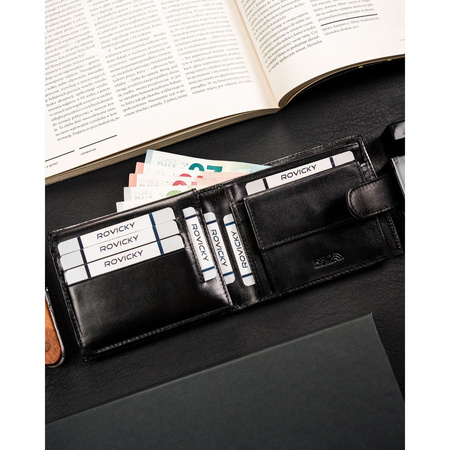 Herren Geldbörse aus schwarzem Leder mit Druckknopf – Rovicky