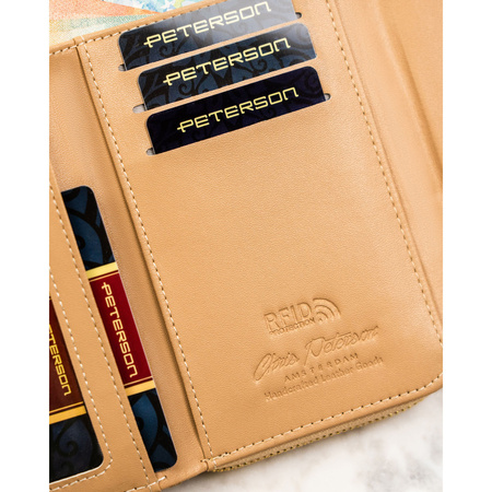 Elegante Damen-Geldbörse aus Öko-Leder in Beige mit Blumenmuster – Peterson