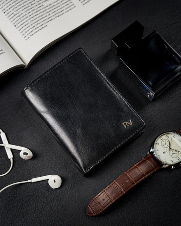 Vertikale Herren Geldbörse aus glänzendem Echtleder ohne Verschluss – Rovicky