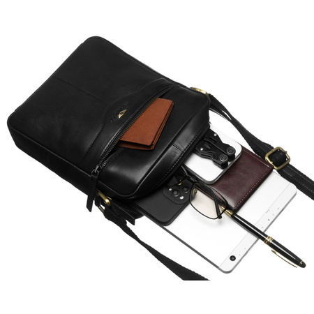 Peterson - Herren-Umhängetasche mit einem Fach aus Naturleder in Schwarz