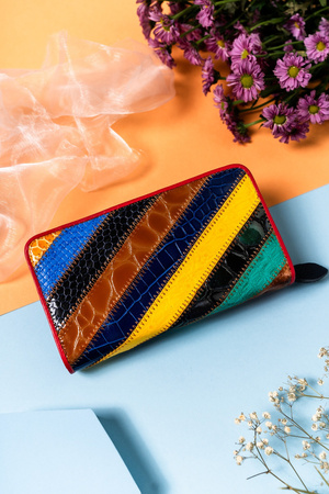 Große Damen Geldbörse aus echtem Leder im Patchwork-Muster – Rovicky