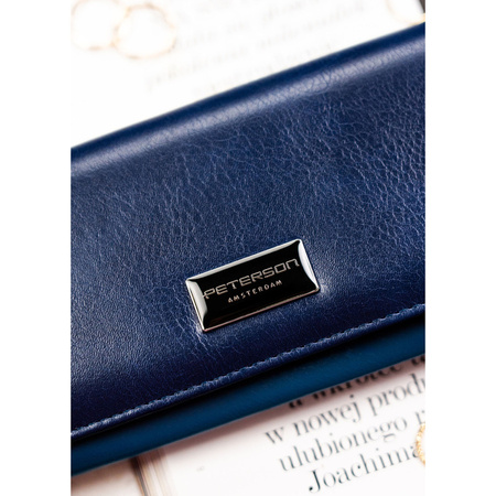 Blauer Damen-Geldbörse aus echtem und Öko-Leder mit Druckknopfverschluss - Peterson