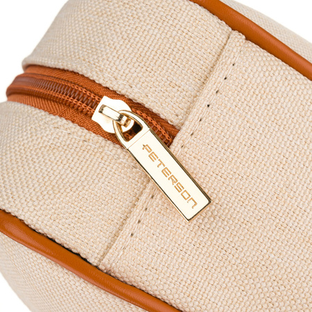 Beige-braune Kosmetiktasche aus Synthetikstoff mit transparentem Einsatz, mit Reißverschluss – Peterson