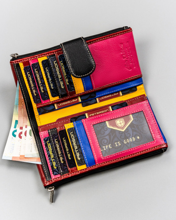 Schwarze Damen Geldbörse aus Leder mit Druckknopf – Peterson