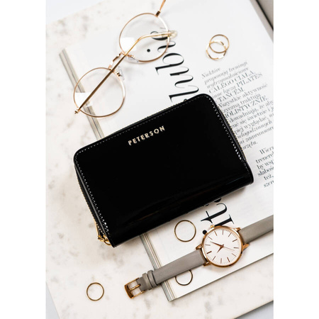 Lackierte Damen Geldbörse in Schwarz mit Reißverschluss und RFID – Peterson