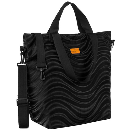 Damen-Shopper aus Polyester in Schwarz mit Wellenmuster – Rovicky