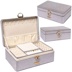 Graue, elegante Schatulle mit Schnappverschluss und Schlüssel – Peterson