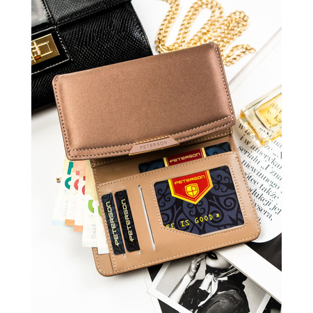 Beige Damen-Geldbörse aus Öko-Leder mit Druckknopf- und Reißverschluss – Peterson