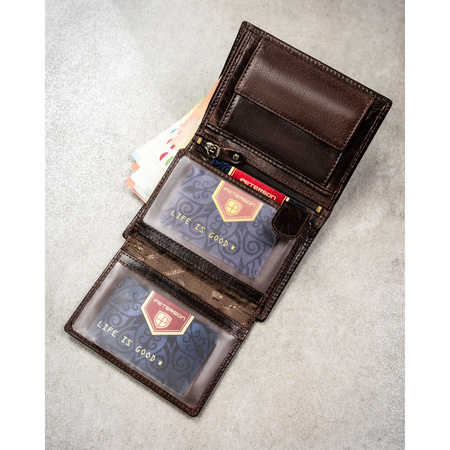 Elegante Herren-Geldbörse aus Leder in Braun ohne Außenschließe - Peterson