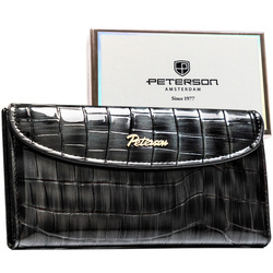 Graue Damen-Geldbörse aus Öko-Leder mit Krokodilhautmuster-Prägung, verschließbar mit Magnetverschluss - Peterson