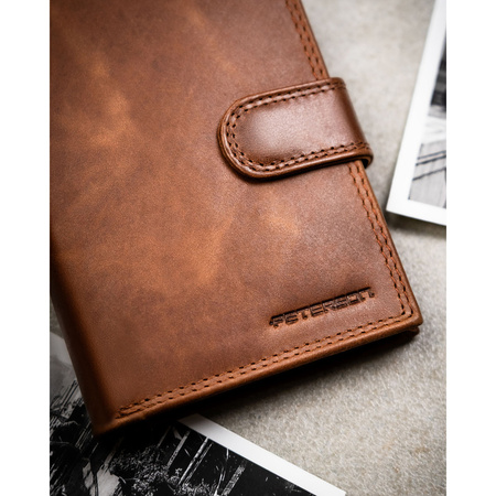 Herren-Geldbörse aus echtem Leder, braun, vertikal mit Druckverschluss - Peterson