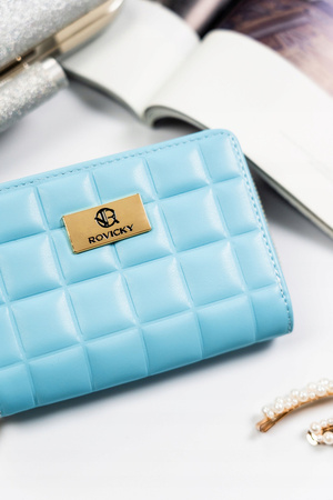 Geräumige Damen Geldbörse in Hellblau mit Druckknopf und Reißverschluss – Rovicky