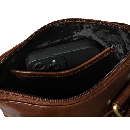 Braune Herren-Umhängetasche aus Echtleder, einkammerig und mit Reißverschluss – Peterson