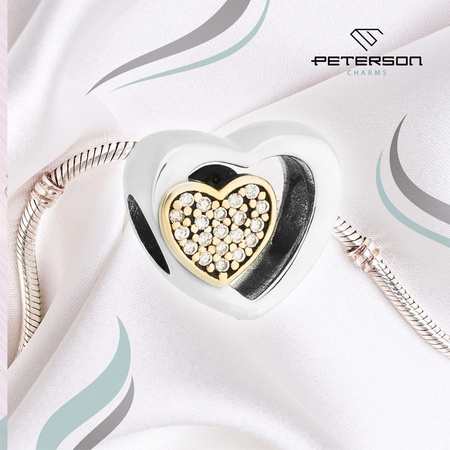 Silberner Charm Doppeltes Herz mit Zirkonia für Modulararmband – Peterson
