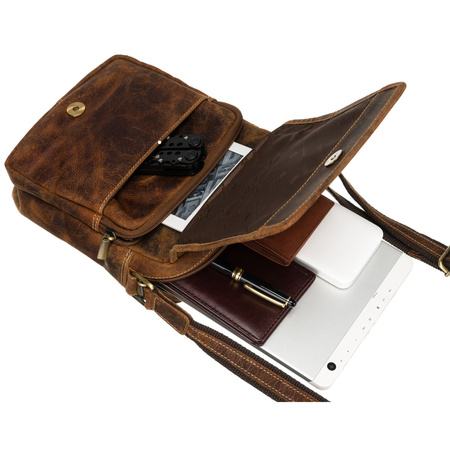 Herren-Umhängetasche mit Klappe in Braun aus Nubuk-Leder – Peterson