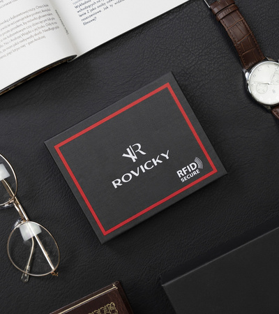 Herren Geldbörse Hochformat aus Glattleder mit goldenem Akzent – Rovicky