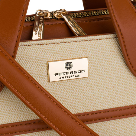 Elegante Damenhandtasche in Ecru und Braun aus synthetischem Material - Peterson