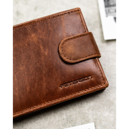 Herren-Geldbörse aus Leder, hellbraun, mit Druckknopfverschluss – Peterson