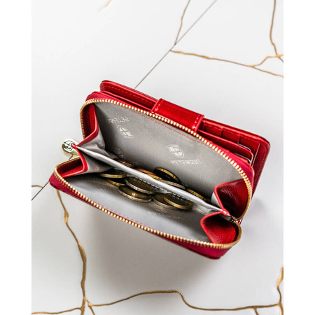 Rote Damen Geldbörse aus lackiertem Echtleder mit Druckknopf – Peterson