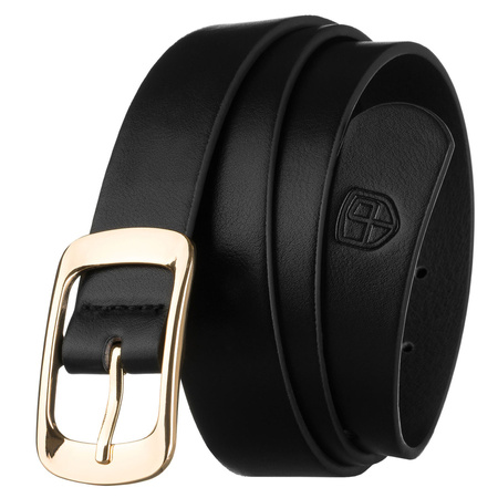 Schwarzer, schmaler Damen-Gürtel aus Öko-Leder mit goldener Schnalle - Peterson