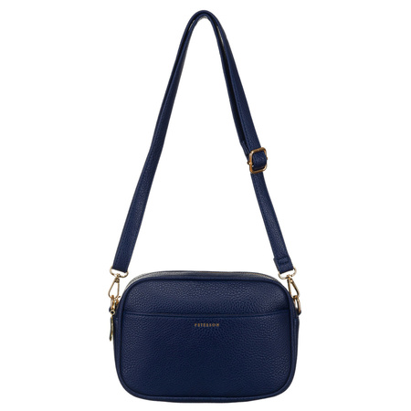 Moderne dunkelblaue Damen City-Umhängetasche mit zwei Schulterriemen und Anhänger aus Öko-Leder – Peterson