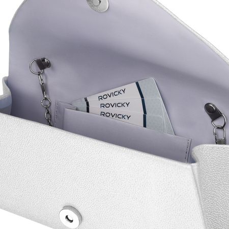 Silberne Damen-Clutch aus Öko-Leder mit Kette – Rovicky