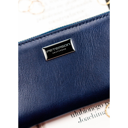 Damen-Geldbörse aus echtem und Öko-Leder in Navy, mit Reißverschluss - Peterson