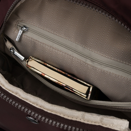 Kleiner, bordeauxroter Damen-Rucksack aus Polyester, ausgestattet mit einem zusätzlichen Gürtel – Peterson