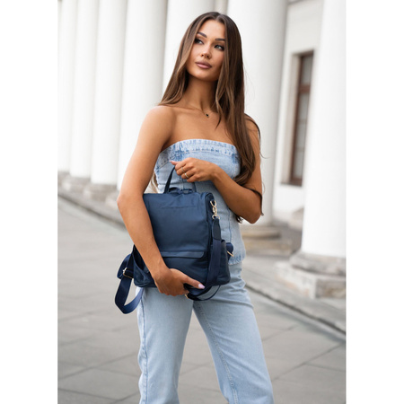 Damen-Rucksack aus Nylon und Öko-Leder in Marineblau, mit Reißverschluss – Peterson