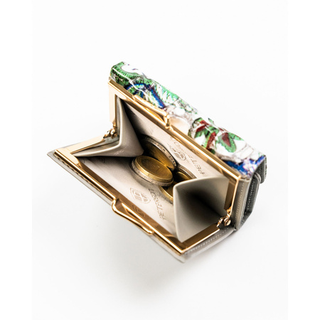 Mehrfarbige Damen Minigeldbörse aus Leder mit Blumenmuster, Bügel- und Druckknopfverschluss – Peterson