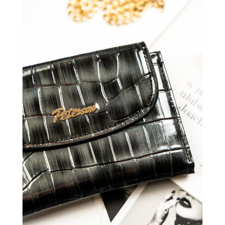 Graue Damen-Geldbörse aus Öko-Leder mit Krokodilhautmuster-Prägung - Peterson