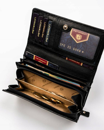 Große Damen Geldbörse aus Leder mit Druckknopf und Reißverschluss – Peterson