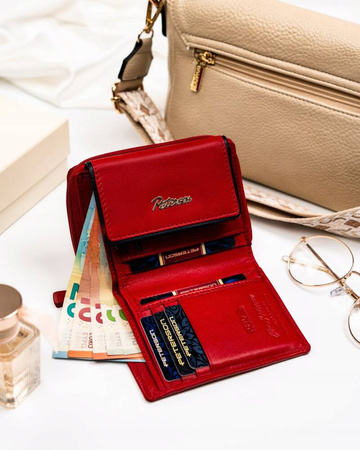 Kleine Damen Geldbörse aus Leder mit Druckknopf und Reißverschluss – Peterson