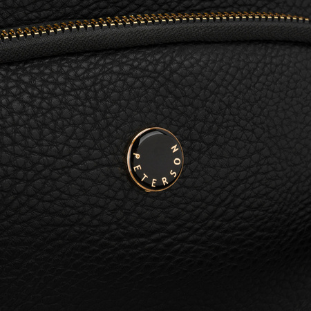 Städtische, schwarze Damen-Bauchtasche aus Öko-Leder, die an einem verstellbaren Gürtel hängt – Peterson