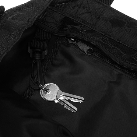 Großer, schwarzer Damen-Shopper, an Griffen und einem verstellbaren Gürtel aufgehängt – Rovicky