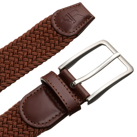 Hellbrauner, geflochtener Textilgürtel mit klassischer silberner Schnalle – Rovicky