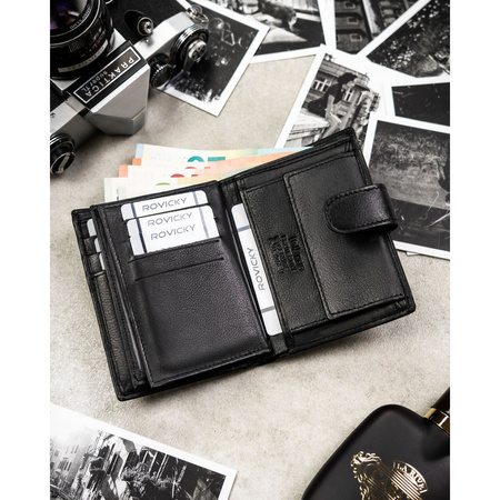 Schwarze Herren-Geldbörse aus Leder mit Führerscheinfach und RFID-Schutz – Rovicky