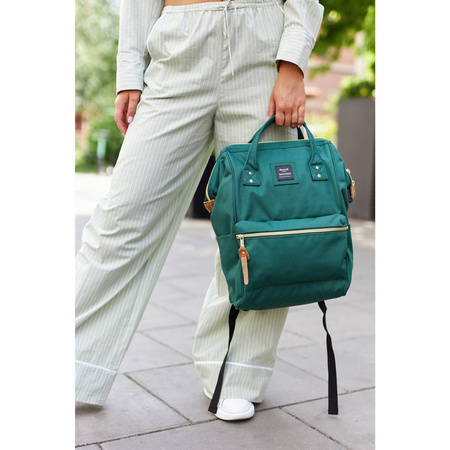 Grüner Laptoprucksack mit USB und Fächern – Himawari