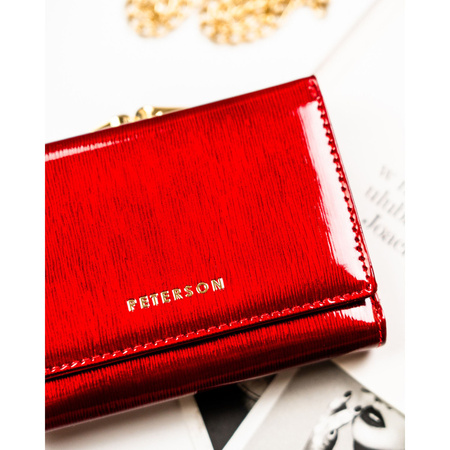 Damen-Geldbörse aus lackiertem Naturleder in Rot – Peterson